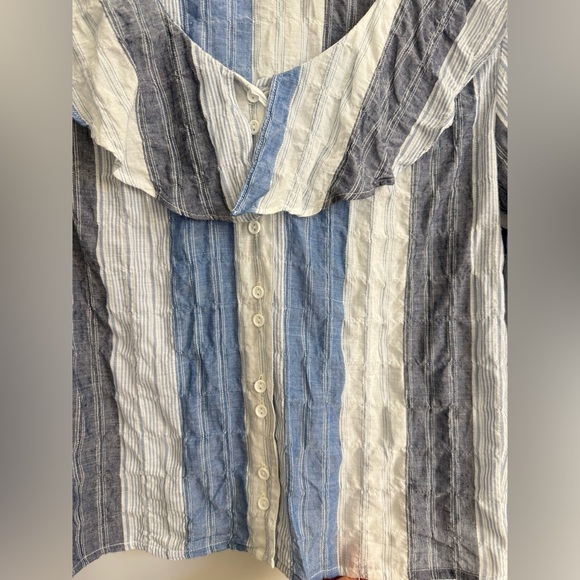 Christy Dawn Striped Seersucker Blouse Blue Small - Picture 7 of 7